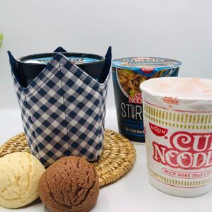 Microwave Cozy, Pint Size  Navy Blue Gingham For Oatmeal, Ice Cream, Noodles